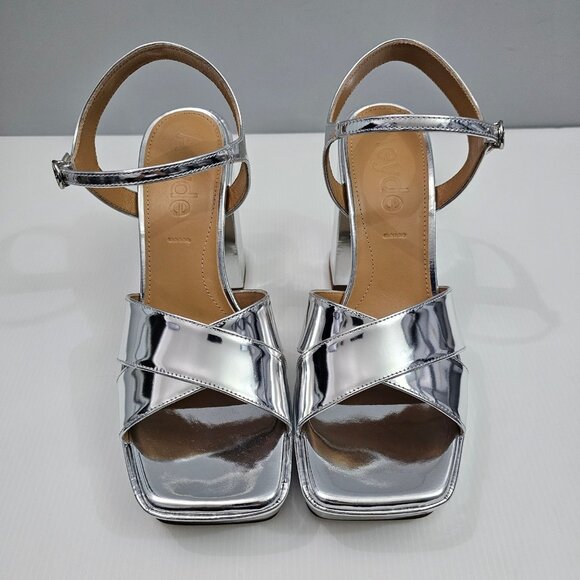 Aeyde Platform Block Heel Sandal Women EU 39 Metallic Silver Leather Ankle Strap - Picture 5 of 16